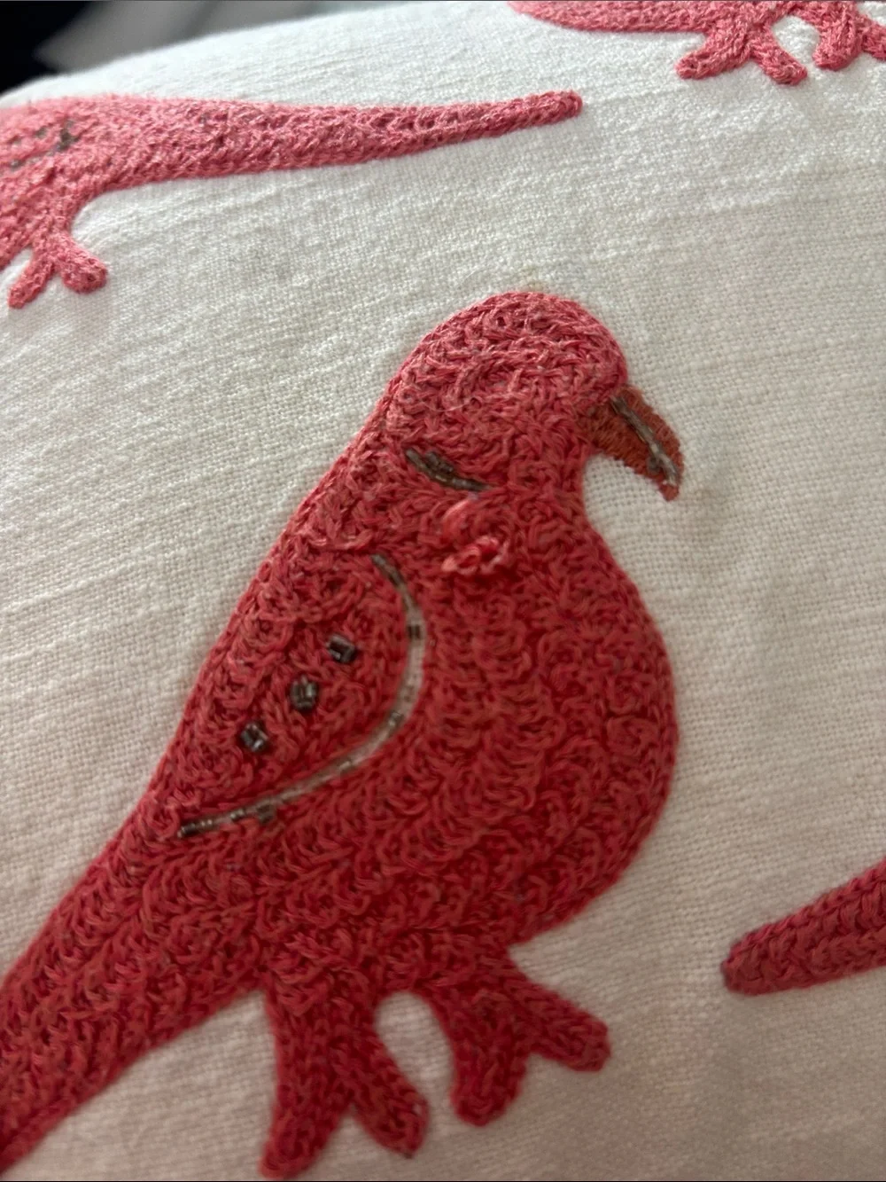 Pottery barn decorative throw pillow embroidered bird parrot 16.5”x12”